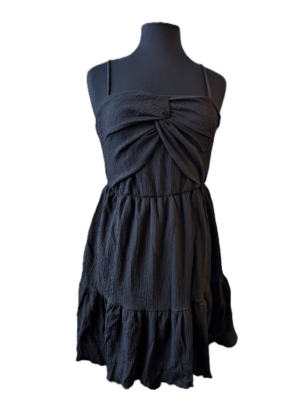 Ces Femme Black Crinkle Twist Knot Dress | Medium